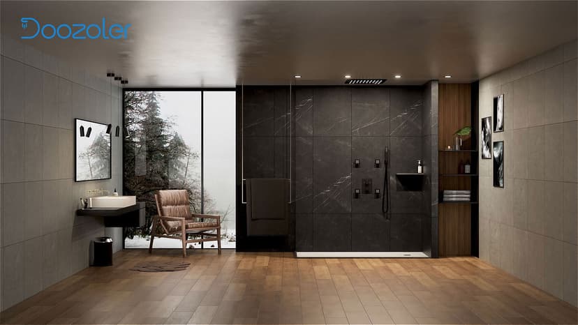 Thermostatic Shower System, Full Body shower syetem with Body Jets, 23 Inch Rainfall Waterfall Overhead Shower System in Matte Black
