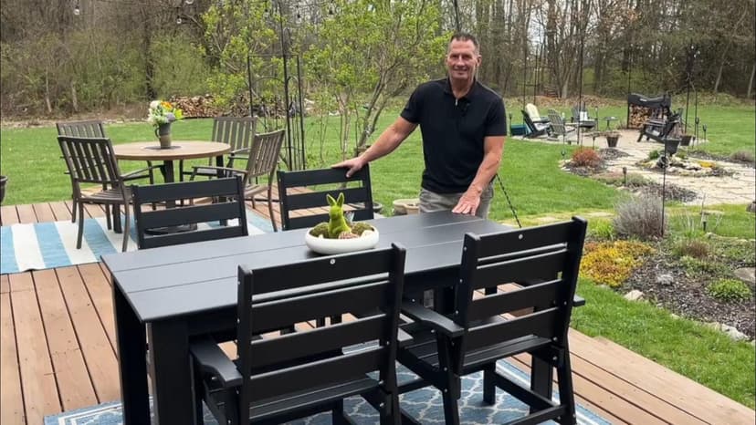 GREENVINES 7-Piece Outdoor Dining Set | HDPE | Patio Table and Chairs Sets for 6 | Patio Furniture | All Weather | Umbrella Hole | Blue| for Backyard Poolside Garden