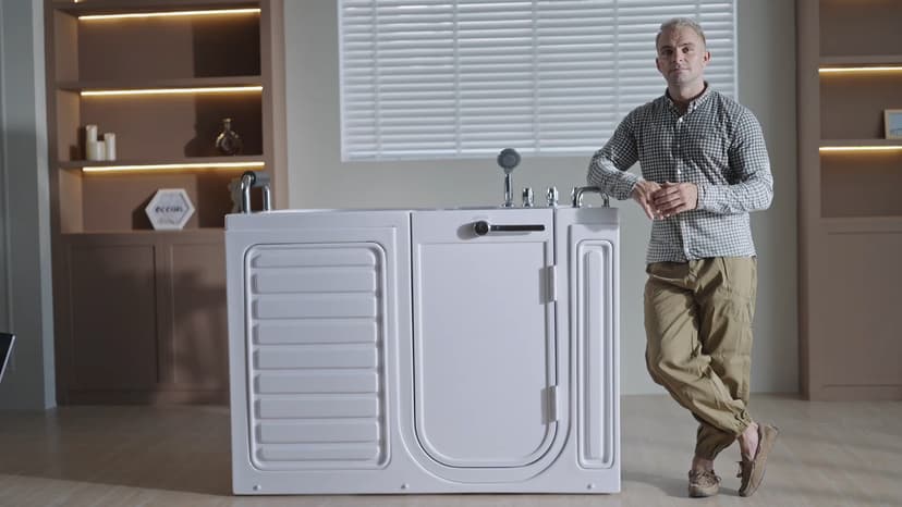 Empava Walk-In Tub, Japanese Soaking Bath, Right Outward Door, Low Threshold, Slip-Resistant, Built-in Seat, Fast Drain, Handrails, Easy Access for Seniors & Mobility-Impaired,54"