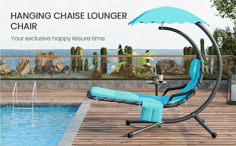 Yaheetech Outdoor Hanging Chaise Lounge Chair Hammock Chair w/Built-in Pillow and Removable Canopy for Patio Backyard Deck Garden - Orange