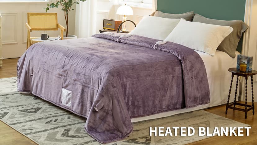 JET'S HOME Heated Blanket Queen 84"x90" - ETL&FCC Certified Flannel Electric Blanket Machine Washable Heating Blanket with 4 Heating Levels 10 Hours Auto-Off Overheating Protection (Purple)