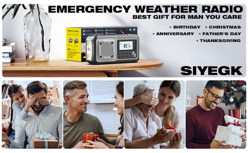 Crank Emergency Radio, Weather Radios5000mAh, Solar Radios with Hand Crank Emergencies, NOAA/AM/FM Weather Alert Radio, SOS Alarm,Flashlight & Reading Lamp, for Indoor Outdoor Survival