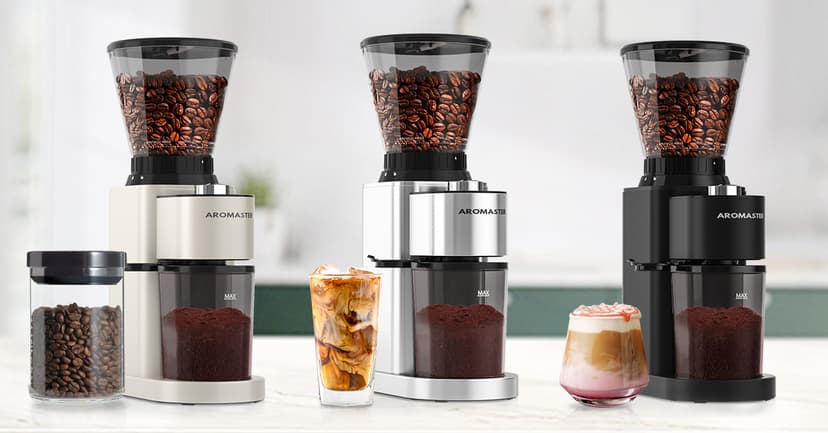 Aromaster Coffee Bean Grinder with 48 Gind Settings, Conical Burr Coffee Grinder for Home Use,Stainless Steel,40 Seconds Adjustable Timer,Anti-static,Easy to Clean with Brush