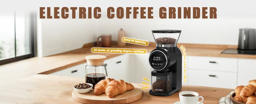 Burr Coffee Grinder Electric, Adjustable Touchscreen Burr Mill with 30 Grinding Settings, Automatic Coffee Beans Grinder for Home Use, 2-12 Cups