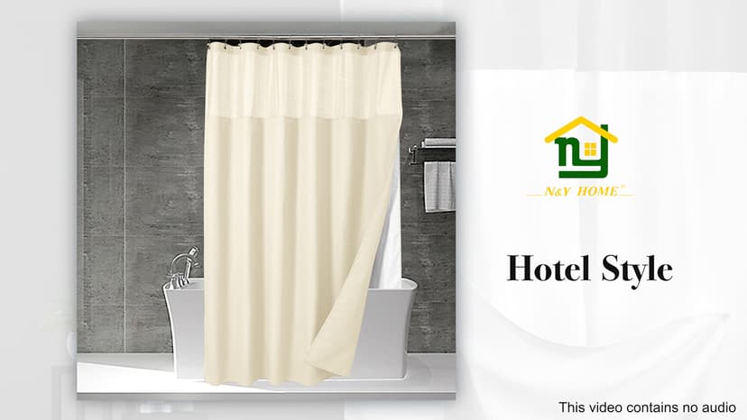 N&Y HOME Waffle Weave Shower Curtain with Snap-in Fabric Liner & Hooks Set - Hotel Style Cream Shower Curtain for Bathroom, Water-Repellent & Washable, Mesh Top Window - 71x72, Cream