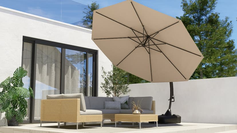 Grand patio 11FT Cantilever Umbrella with Base Outdoor Large Round Aluminum Offset Umbrella for Patio Garden Backyard (Champagne, 11 FT)