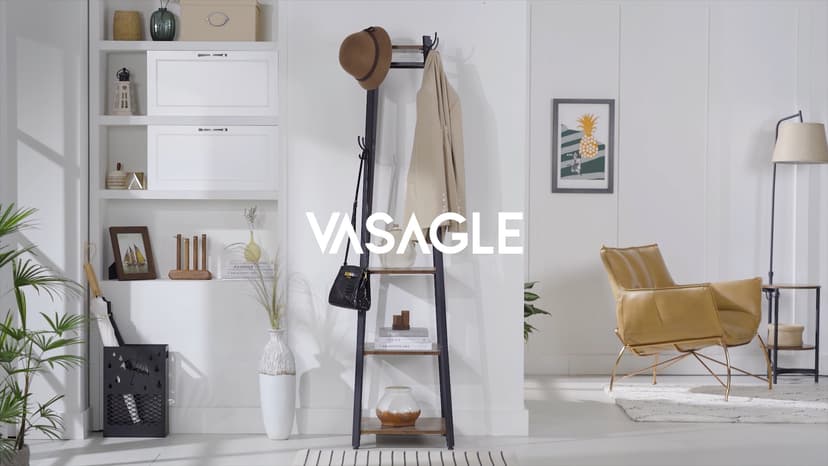 VASAGLE Coat Rack, Coat Stand with 3 Shelves, Hall Tree Free Standing with Hooks for Scarves, Bags, Umbrellas, Steel Frame, Industrial Style, for Entryway, Living Room, Rustic Brown and Black ULCR80X