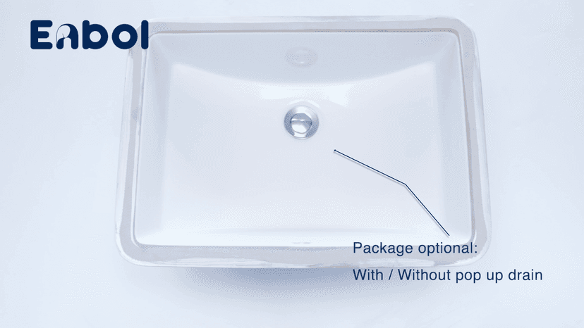 Enbol Bathroom Undermount Sink White Rectangular Ceramic Sink for Bathroom with Overflow - ECU1812 Exterior: 20 5/8" x 14 6/8" x 8 1/8"