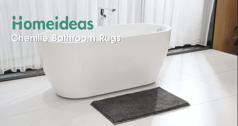 HOMEIDEAS 3 Pieces Bathroom Rugs, Ultra Soft Non Slip Absorbent Chenille Toilet Bath Mat Set (Grey)
