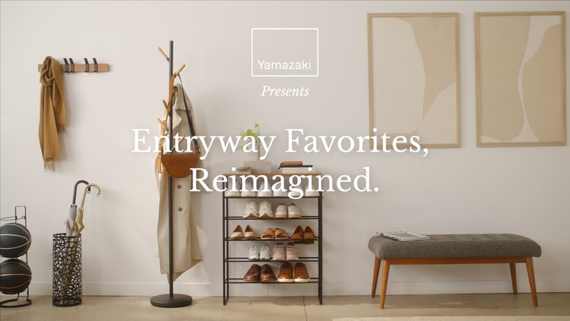 Yamazaki Home Plain Freestanding Coat Hanger Rack With Wooden Hooks, Space Saving, 70" - Steel
