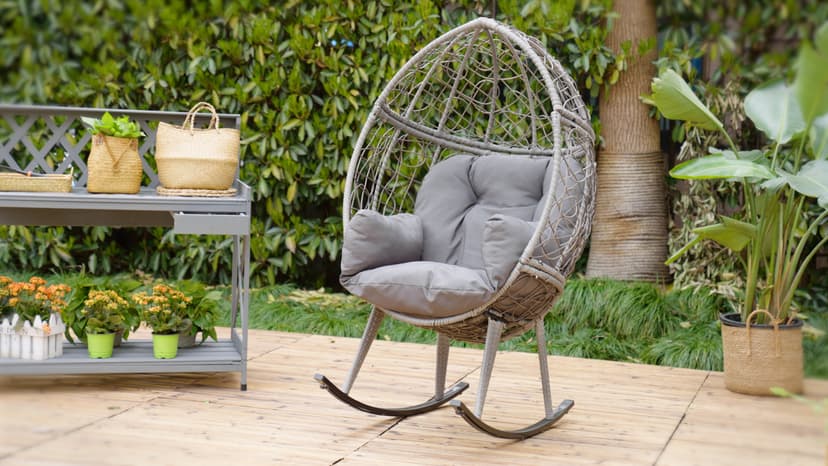 YITAHOME Wicker Rocking Egg Chair, Outdoor Patio Rocking Chair with 5.9in Thick Cushion, 250lb Capacity, Anti-Slip, All-Weather Resilient Egg Lounger Chair for Indoor & Outdoor, Grey(1 Pack only)