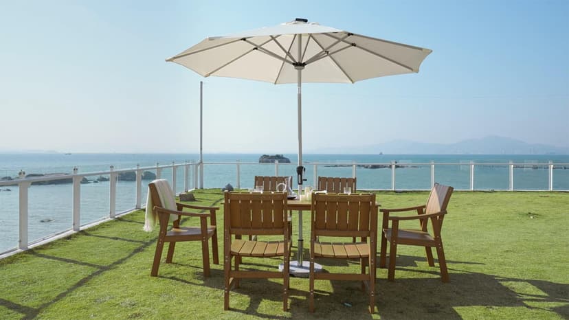 ZHUSI Patio Table and Chairs Set, Outdoor Table and Chairs,HDPE Outdoor Dining Set with Umbrella Hole for Backyard, Poolside