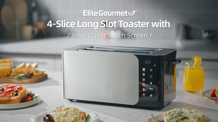 Elite Gourmet ECT5924D SmartToast Digital Long Slot 4 Slice Toaster, 1.5” Wide Slots for Thick Breads & Bagel Function, LED Touch Screen, Countdown Timer, 6 Shades, Stainless Steel