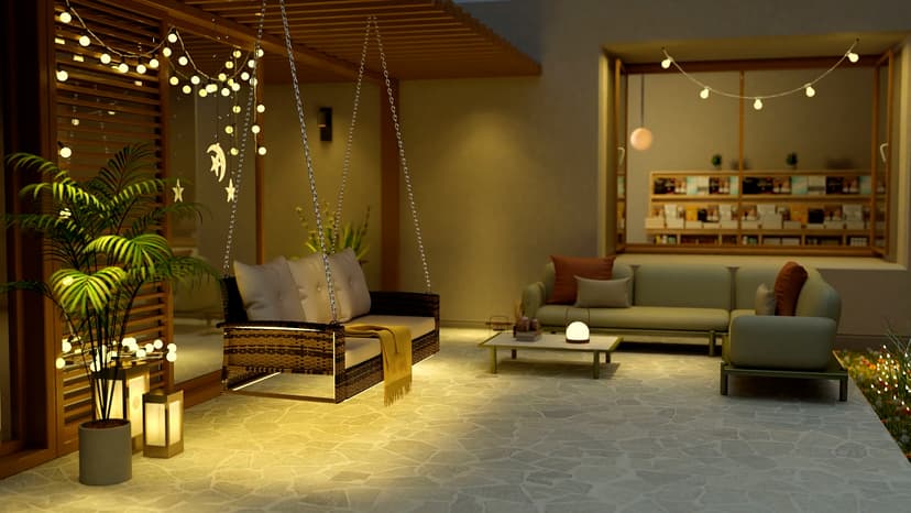 YITAHOME 3 Seats Patio Porch Swing, Outdoor Wicker Hanging Bench Rattan Chair Seat with LED Lights & Soft Cushions for Outside, Garden, Backyard, Lawn, Light Brown & Beige