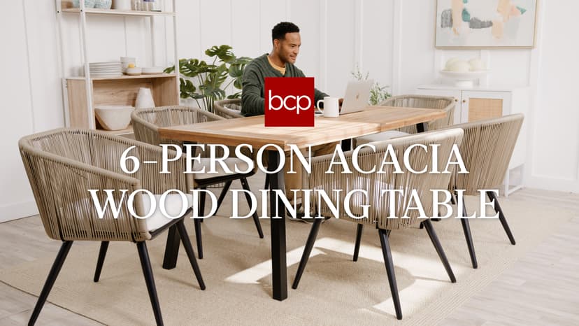 Best Choice Products 6-Person Indoor Outdoor Acacia Wood Dining Table, Picnic Table w/Powder-Coated Steel, 350 Pound Capacity Legs - Natural