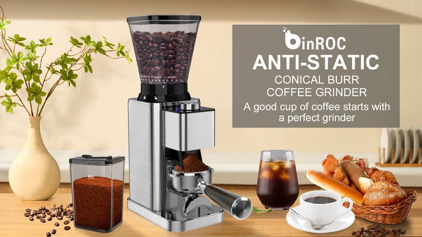 Conical Burr Coffee Grinder Electric, Espresso Coffee Bean Grinder for Home Use Adjustable 48 Grind Settings, 35s Precision Timer, Stainless Steel, Anti-Static for Pour Over/Drip/French Press