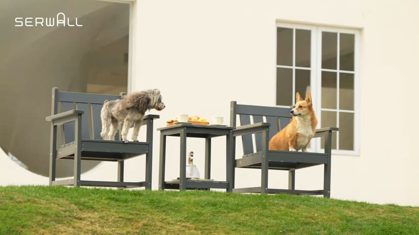 SERWALL 3 Pieces Patio Bistro Set, All Weather Adirondack Chair Set with Side Table, HDPE Material Outdoor Patio Furniture Set for Balcony, Porch, Garden, Backyard- Black