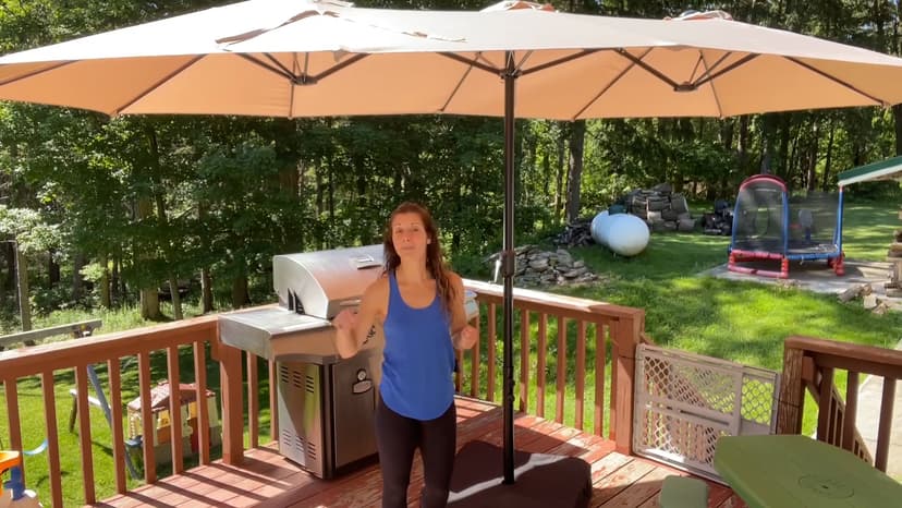 PHI VILLA 15ft Large Patio Umbrella with Base, Double-sided Outdoor Umbrella, Beige