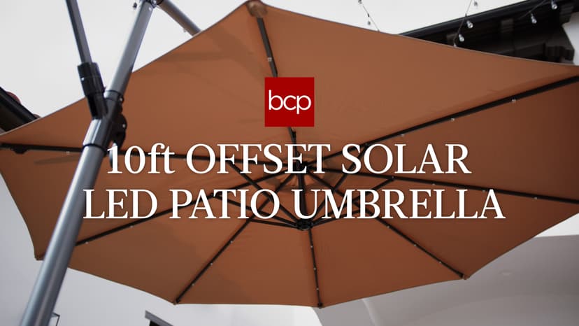 Best Choice Products 10ft Solar LED Offset Hanging Market Patio Umbrella for Backyard, Poolside, Lawn and Garden w/Easy Tilt Adjustment, Polyester Shade, 8 Ribs - Tan