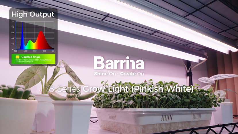 Barrina 4FT T8 Plant Grow Light, 252W(6 x 42W, 1400W Equivalent), Full Spectrum, LED Growing Lamp Fixture for Indoor Plant Growing, with ON/Off Switch & V-Shaped Reflector, Pinkish White, 6-Pack
