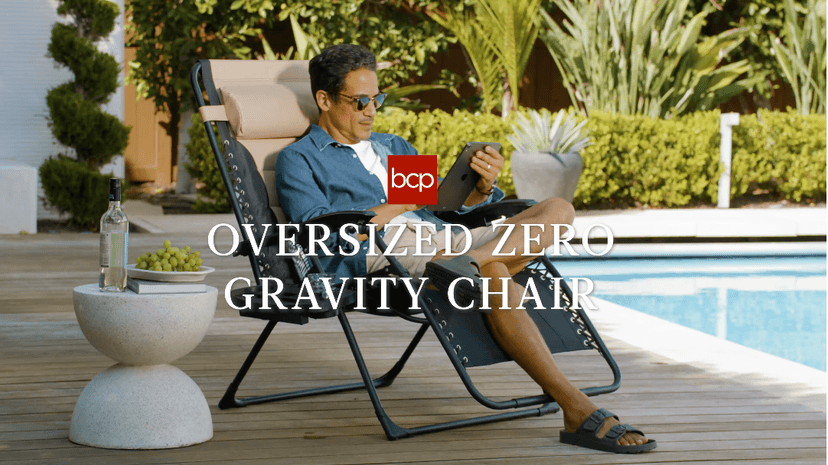 Best Choice Products Oversized Padded Zero Gravity Chair, Folding Outdoor Patio Recliner, XL Anti Gravity Lounger for Backyard w/Headrest, Cup Holder, Side Tray, Polyester Mesh - Gray