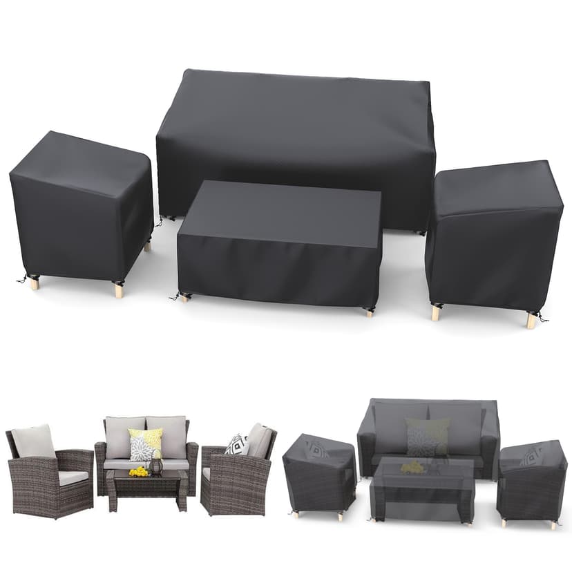 STARTWO Outdoor Patio Furniture Cover Waterproof 4-Piece Set for Chairs 32in, Loveseat 56in, Coffee Table 45in, Heavy Duty 500D, Black