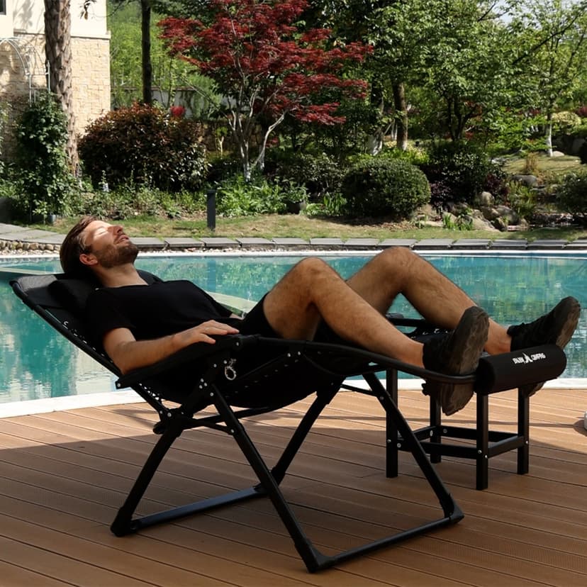 UDPATIO Oversized Zero Gravity Chair 33In XXL Patio Reclining Chair with Cushion, Outdoor Folding Recliner with Pillows|Cup Holder|Foot Rest|Padded Headrest, Black, Support 500LB