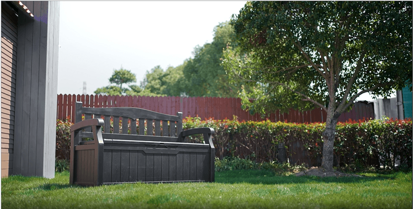 Greesum 80 Gallon Storage Bench Outdoor Deck Box with Armrest, Patio Furniture,Lockable, Waterproof and UV Resistant, Suitable for Garden, Pool, Grey