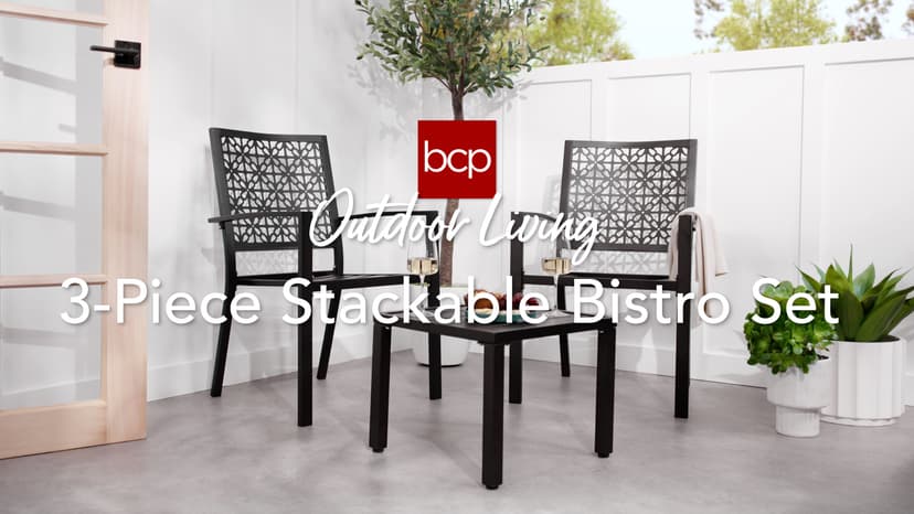 Best Choice Products 3-Piece Outdoor Bistro Set, Stackable Modern Steel Furniture for Porch, Garden w/ 2 Chairs, Table, Geometric Decor - Sage Green