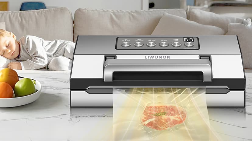 2025 Upgraded Precision Fast-Vacuum Sealer, LIWUNON Commercial Full Automatic Food Vacuum Sealer Machine, Double Heat Seal, Built-in Cutter&Bag Storage, Powerful Food Vacuum Saver, 2 Rolls Bags&hose