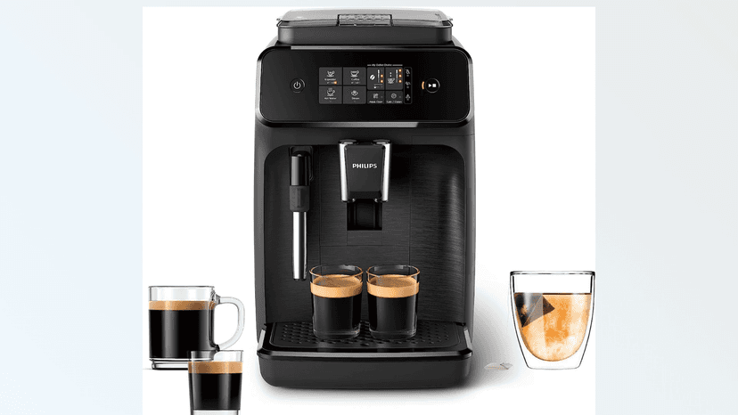 PHILIPS 1200 Series Fully Automatic Espresso Machine, Classic Milk Frother, 2 Coffee Varieties, Intuitive Touch Display, 100% Ceramic Grinder, AquaClean Filter, Aroma Seal, Black (EP1220/04)