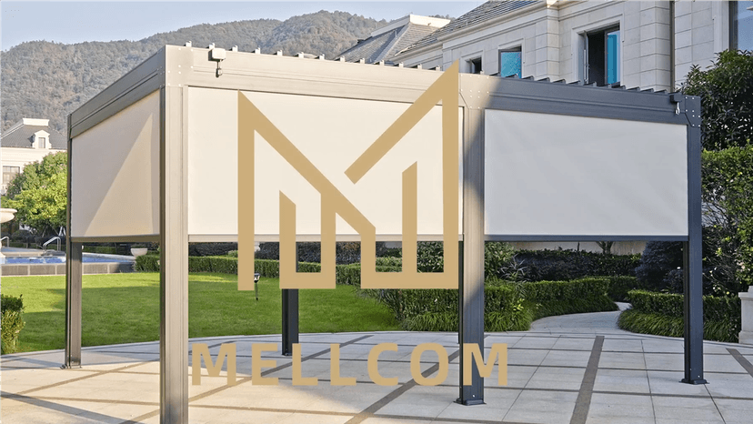 MELLCOM 10x20FT Louvered Pergola with 6 Pull-Down Screens, Aluminum Pergola with Adjustable Rainproof, Dark Gray