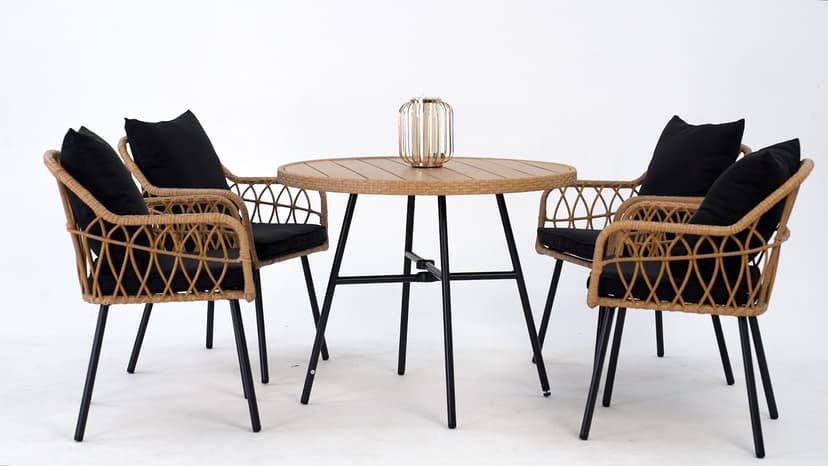 YITAHOME Patio Chairs Set of 4, Outdoor Patio Furniture Dining Chairs, All-Weather Rattan Conversation Chairs with Soft Cushions for Backyard Deck (Light Brown+Black)