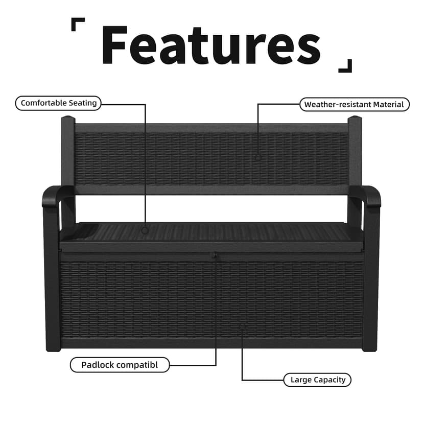 70 Gallon Storage Bench Deck Box Waterproof Lockable,Outdoor Storage Furniture for Patio,Garden and Porch,Tools and Cushions（Black）