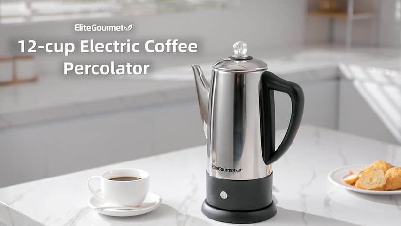 Elite Gourmet EC812G Vintage 50’s Electric Coffee Percolator Clear Brew Progress Knob Cool-Touch Handle Cord-less Serve, 12-Cup, Retro Green