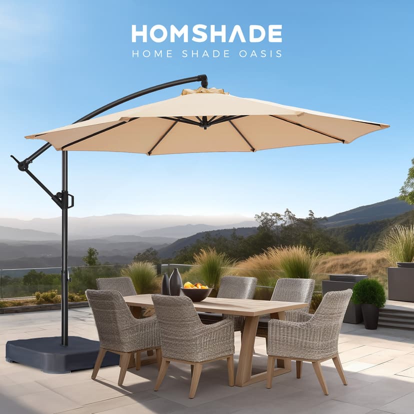 10ft Offset Patio Umbrella with Base Included, Cantilever Offset Hanging Patio Outdoor Market Umbrella UPF50+ UV Protection with Easy Tilt and Crank for Pool Deck and Garden
