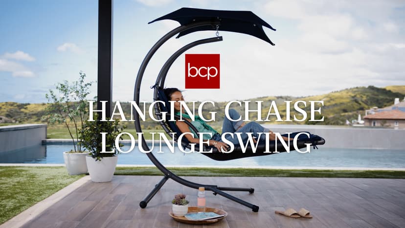 Best Choice Products Outdoor Hanging Curved Steel Chaise Lounge Chair Swing w/Built-in Pillow and Removable Canopy - Navy Blue
