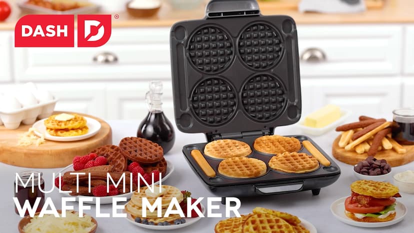 DASH Multi Mini Waffle Maker - Four 4” Waffle Molds, Nonstick Waffle Iron with Quick Heat-Up, Nonstick Surface - Perfect Mini Waffle Maker for Kids and Families, Just Add Batter