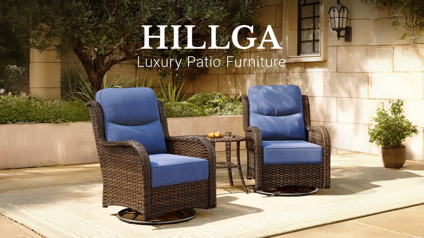 HILLGA Luxury Patio Furniture Set with 6-Inch Thick Cushions, High Back Outdoor Swivel Rocker Chairs, 2-Piece All Weather Conversation Set for Porch Deck Balcony Yard, Beige (V3)