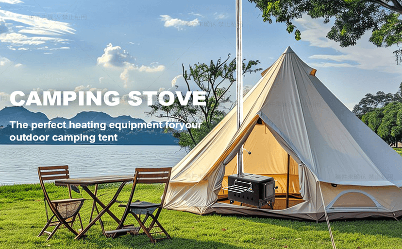 Black Wood Burning Tent Stove, 7 Section Stainless Steel Chimney, Portable Hot Tent Stove for Camping, Hunting, Ice Fishing