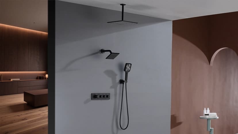 Shower System Brass Thermostatic Shower Faucet Set With Valve and Diverter Shower Mixer with 2 Rain Shower Head and Multi-function Handheld Head（Brushed Nickel）