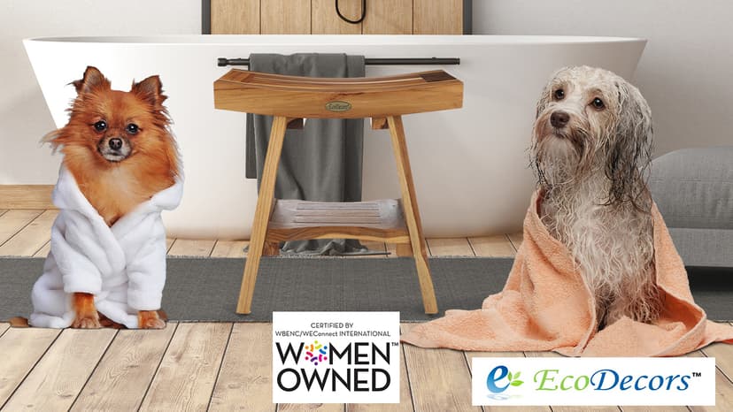 EcoDecors 18 Inch Serenity 300 Pound Capacity Waterproof Teak Wood Shower Bench Stool Seat Chair For Inside Shower Storage Shelf Provides Safety, and Storage, For Bathroom Accessories Natural Color