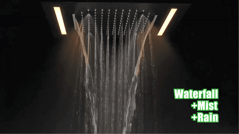 HOMEDEC LED Multi Functions Full Body Shower System with 6pcs Body Jets Spray with（Up/Down ）Shower Spout, Large 3 In 1 Functions 14x20inch Showerhead, Rainfall Mist Shower Faucet Set Complete, Black