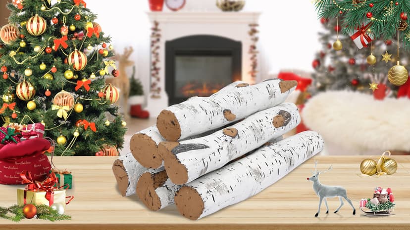 QuliMetal 6PCS Ceramic White Birch Gas Fireplace Logs Set – Realistic Fake Wood Logs for Indoor Inserts, Outdoor Fire Pits, Vented, Propane, Gel, Ethanol, and Electric Fireplaces