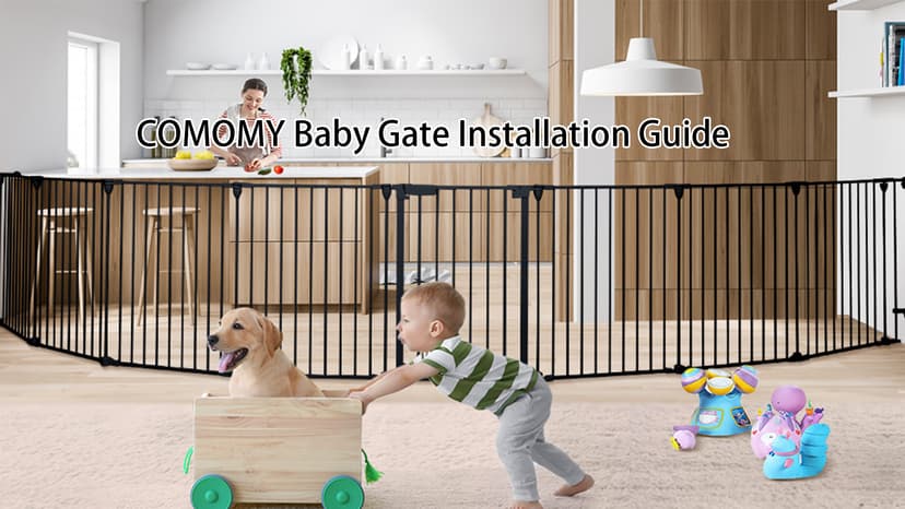 COMOMY 198" Baby Gate Extra Wide, Dog Gate Pet Gate for House Stairs Doorways Fireplace, Adjustable 3 in 1 Play Yard Child Safety Gate, Auto Close, Hardware Mounted (30" Tall, White)