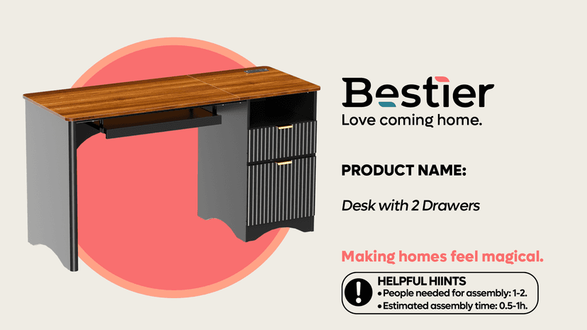 Bestier Computer Desk with Keyboard Tray, 55 inch Office Desk with Power Outlet, Modern Home Office Desk with File Drawer (Natual Oak, 55" W with Single-Sided Drawers)