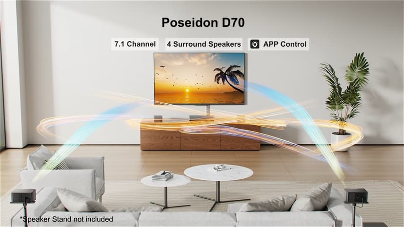 ULTIMEA 7.1ch Soundbar with Wireless Subwoofer, Virtual Surround Sound System for TV, App Control, 410W Peak Power, Sound bar for TV, 4 Wired Surround Speakers, Home Theater Sound System Poseidon D70