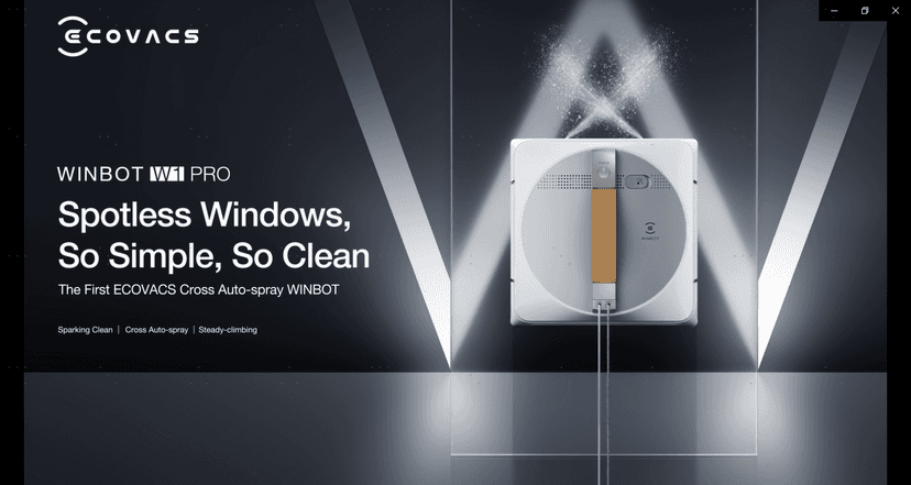 ECOVACS Winbot W1 Pro Window Cleaning Robot, Intelligent Cleaning with Dual Cross Water Spray Technology, Win SLAM 3.0 Path Planning, 2800Pa Suction Power, Edge Detection Technology, App Control,Grey