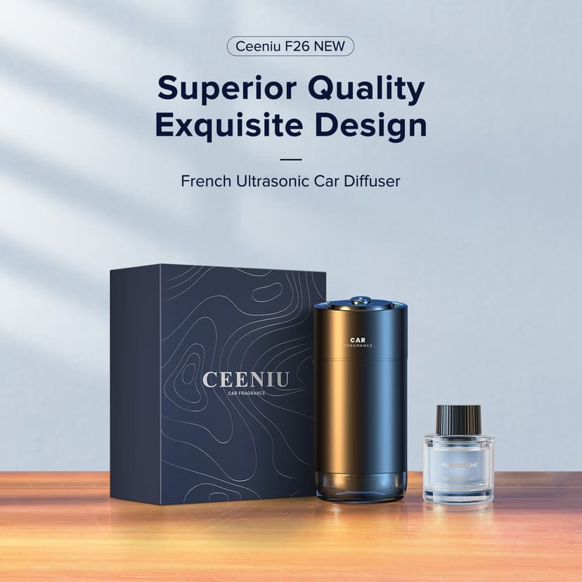Ceeniu Smart Car Air Fresheners, New Smell Experience By Ultrasonic mist, Auto On/Off, Powerful Built-in Battery, Natural Fragrance, Adjustable Car freshener, Cologne Scent