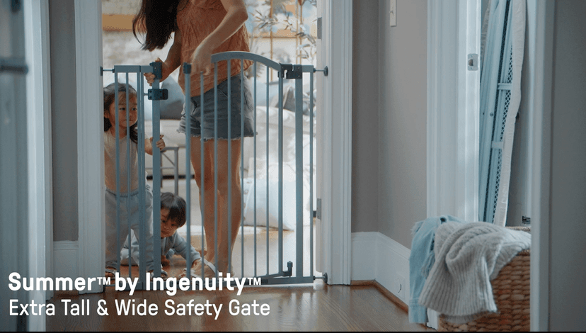 Summer Infant Extra Tall & Wide Safety Pet and Baby Gate, 29.5"-53" Wide, 38" Tall, Pressure or Hardware Mounted, Install on Wall or Banister in Doorway or Stairway, Auto Close Walk-Thru Door - Gray